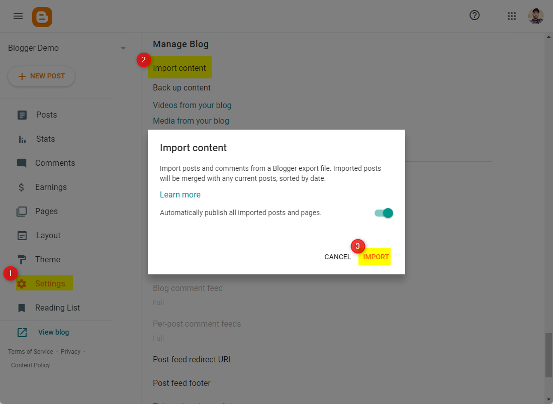 How to Import Content to Blogger Blog