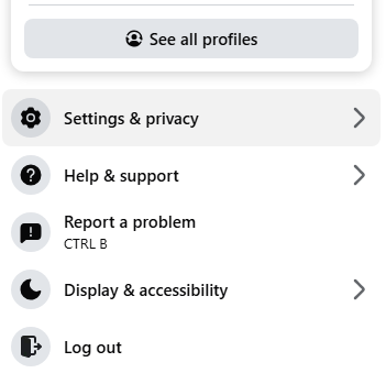 Settings and privacy option in the Facebook profile menu