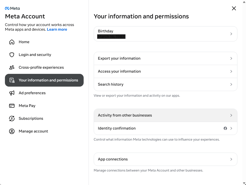 Your information and permissions - Facebook