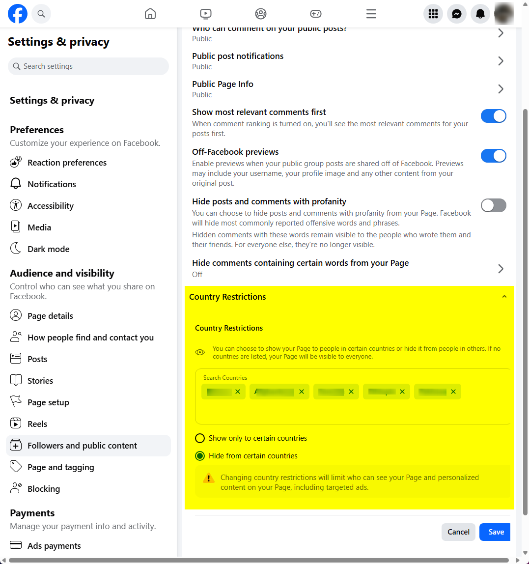 Add Countries - Facebook Country Restrictions